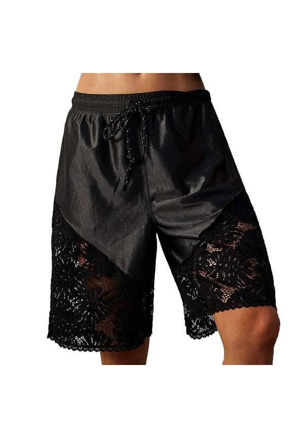 Shorts For Women Womens Patchwork Lace Trim Y2K Elastic Waist Baggy Sweat Workout Shorts