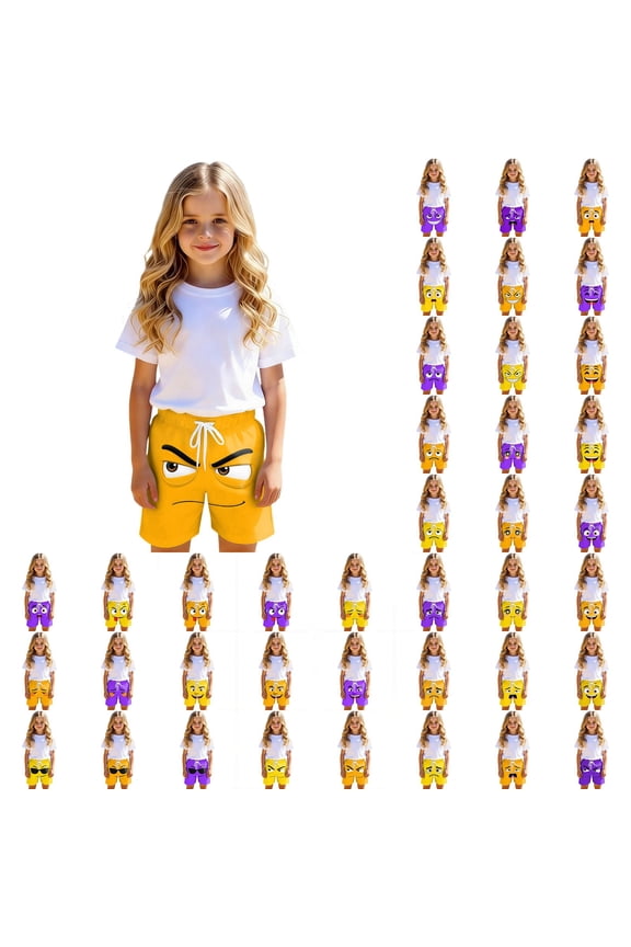 Shorts Girls Kids Funny Face Print Shorts Elastic Waist Pockets Orange 3-4Y