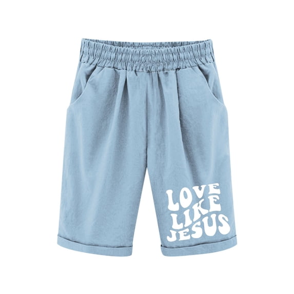 Shorts for Girls Size 9 Solid Color Elastic Waist Drawstring Jogger Sweat Shorts Soft Fit Work Short with Pockets Summer Playwear,Light Blue,150(11-12 Years)