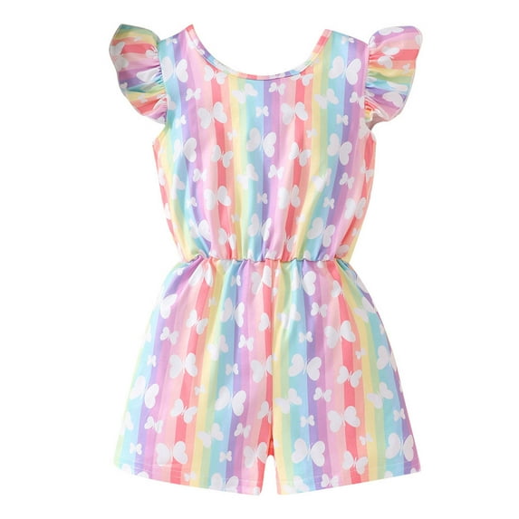 Shorts Jumpsuit For Baby Girls,Toddler Kids Boys Girls Summer Fashion Cute Flowers Print Flying Sleeve Romper Jumpsuit,6-7 Years