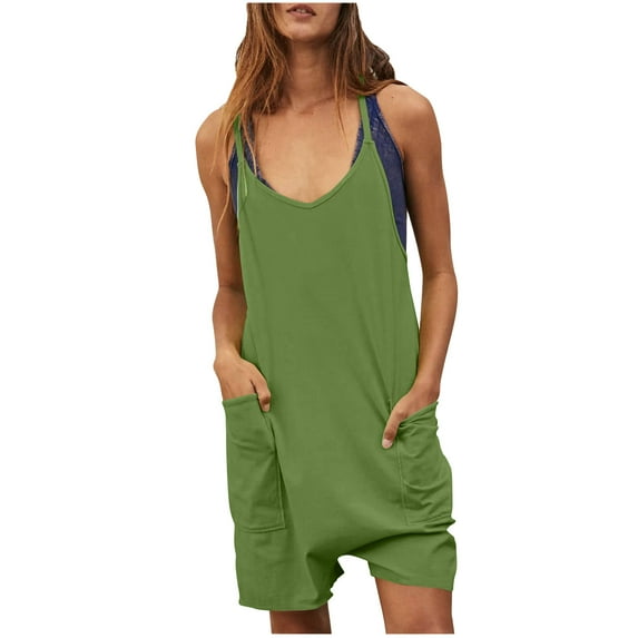 Shorts Jumpsuit For Women Casual Summer Sleeveless Tank Top Rompers V Neck Sleeveless Rompers Casual Shorts Jumpsuit with Pockets