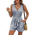 thumbnail image 1 of Shorts Jumpsuits Shorts Womens Casual V Pocket Wide Rompers Sleeveless Neck Women'S Jumpsuit Romper Navy Blue M, 1 of 9