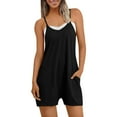 thumbnail image 1 of Shorts Jumpsuits for Women Casual V-Neck Spaghetti Strap Sleeveless Rompers w/Pockets Summer Outfits New Black XL, 1 of 8