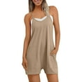 thumbnail image 1 of Shorts Jumpsuits for Women Casual V-Neck Spaghetti Strap Sleeveless Rompers w/Pockets Summer Outfits New Khaki XL, 1 of 8