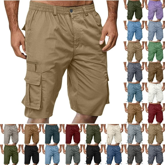 Shorts Men Cargo Shorts for Men Solid Colos Elastic Waist Straight-Leg Shorts Button Zipper Knee Length Cargo Pants With Multiple Pocket Straight Button Relaxed Fit Elastic Waist Pocket Work Shorts