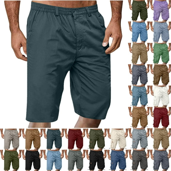 Shorts Men Cargo Shorts for Men Solid Colos Elastic Waist Straight-Leg Shorts Button Zipper Knee Length Cargo Pants With Multiple Pocket Straight Button Relaxed Fit Elastic Waist Pocket Work Shorts