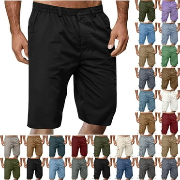 Shorts Men Cargo Shorts for Men Solid Colos Elastic Waist Straight-Leg Shorts Button Zipper Knee Length Cargo Pants With Multiple Pocket Straight Button Relaxed Fit Elastic Waist Pocket Work Shorts