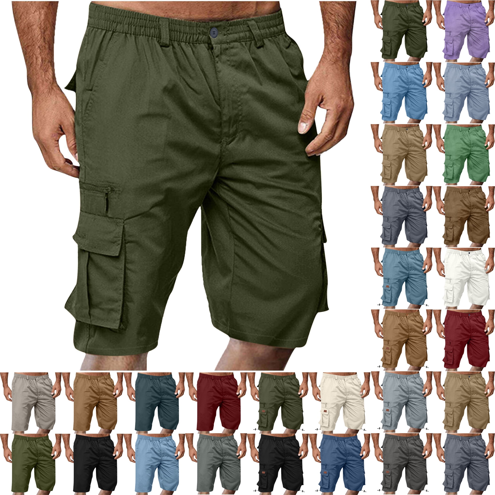Shorts Men Cargo Shorts for Men Solid Colos Elastic Waist Straight