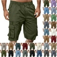 thumbnail image 1 of Shorts Men Cargo Shorts for Men Solid Colos Elastic Waist Straight-Leg Shorts Button Zipper Knee Length Cargo Pants With Multiple Pocket Straight Button Relaxed Fit Elastic Waist Pocket Work Shorts, 1 of 7