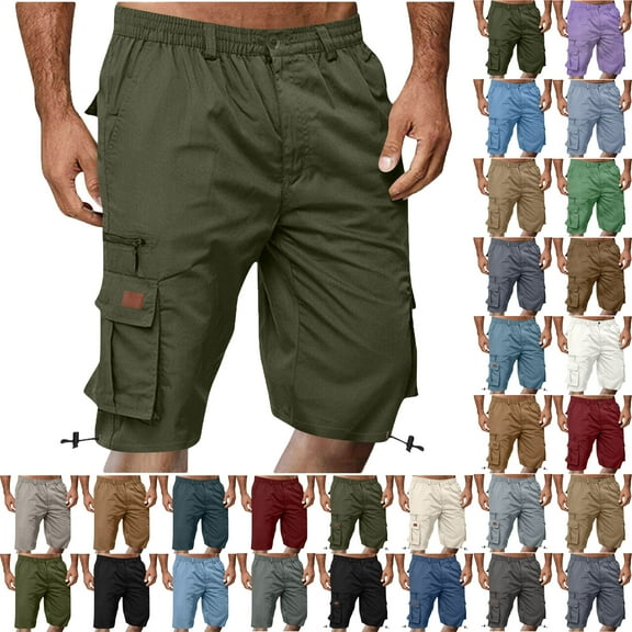 Shorts Men Cargo Shorts for Men Solid Colos Elastic Waist Straight-Leg Shorts Button Zipper Knee Length Cargo Pants With Multiple Pocket Straight Button Relaxed Fit Elastic Waist Pocket Work Shorts