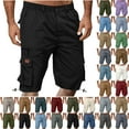 thumbnail image 1 of Shorts Men Cargo Shorts for Men Solid Colos Elastic Waist Straight-Leg Shorts Button Zipper Knee Length Cargo Pants With Multiple Pocket Straight Button Relaxed Fit Elastic Waist Pocket Work Shorts, 1 of 6
