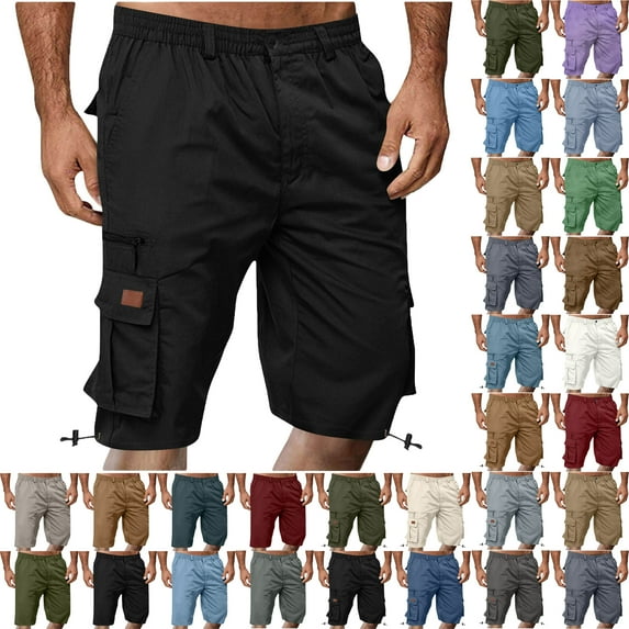 Shorts Men Cargo Shorts for Men Solid Colos Elastic Waist Straight-Leg Shorts Button Zipper Knee Length Cargo Pants With Multiple Pocket Straight Button Relaxed Fit Elastic Waist Pocket Work Shorts