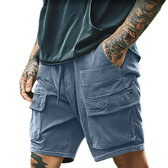 Shorts Men Casual Bermuda Shorts Vintage Summer Wear Cargo Baggy Pants Blue M