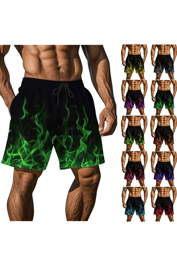 Shorts Men Casual Men Shorts Casual Men's Casual Homewear Flame Printing Funny Printed Trousers Beach Sports Shorts Fast-Drying Trousers Watermelon Red XXL