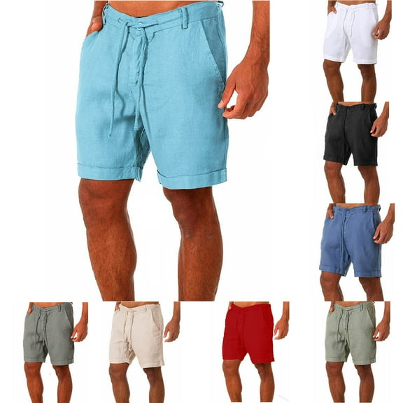 Shorts Men Cotton And Shorts Lanyard Casual Pants Capris Shorts Pants Cargo Shorts for Men Red 2XL