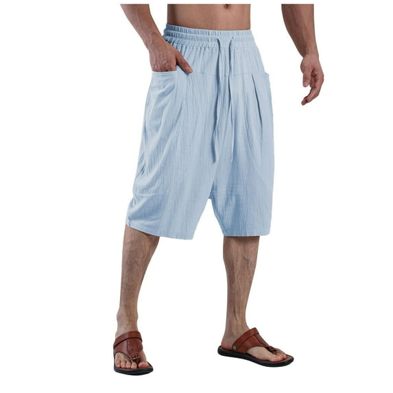 Shorts Men Cropped Pants Solid Color Summer Absorbent Shorts Large Pocket BU1 XL