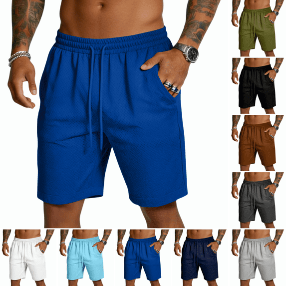 Shorts Men Fashion Elastic Waist Drawstring Gym Sweat Shorts Outdoor Lightweight Quick Dry Regular Fit Athletic Shorts Royal Blue S