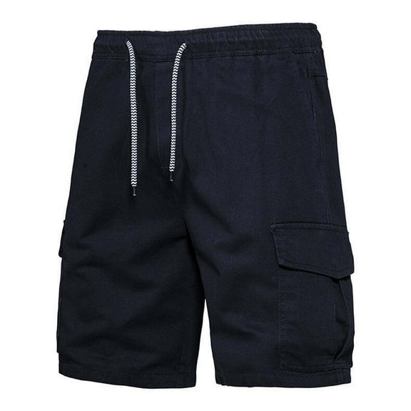 Shorts Men Qiggri Men Solid Color Fashion Multiple Pockets Drawstring Elastic Waist Shorts Mens Shorts Casual