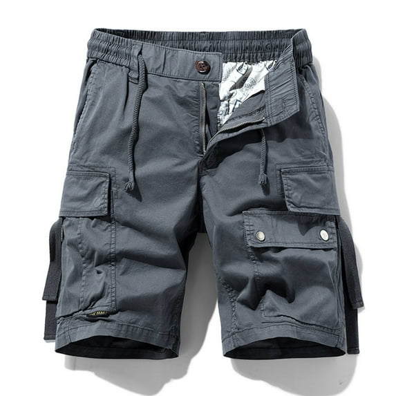 Shorts Men Summer Fashion Solid Color Casual Shorts Multi-Pocket Cargo Shorts Cargo Shorts for Men Gray M