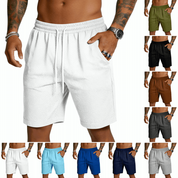Shorts Men Trendy Elastic Waist Drawstring Gym Sweat Shorts Outdoor Lightweight Quick Dry Regular Fit Athletic Shorts White 2XL