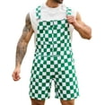 thumbnail image 1 of Shorts Overalls for Men Checkered Rompers Work Jumpsuits Stretchy Bibs Coveralls, 1 of 8