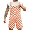 thumbnail image 1 of Shorts Overalls for Men Checkered Rompers Work Jumpsuits Stretchy Bibs Coveralls(Orange and White Checkered,S), 1 of 11