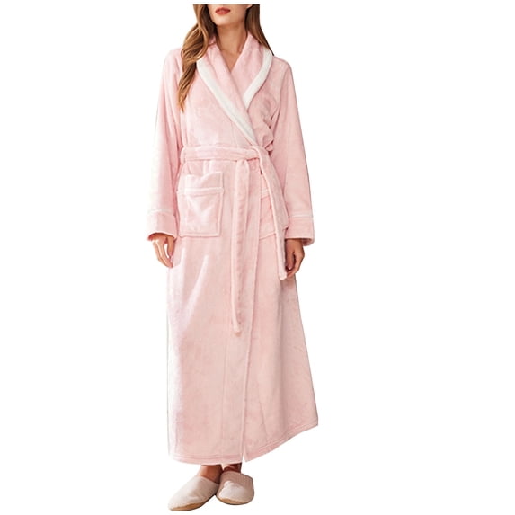 Shorts Pajama Skirt for Women Womens Plush Long Robe, Shawl-Collar Warm Comfy Fleece Bathrobe Nightgown Home Wear Soft Sleepwear Spa Robes with Pockets S-22 Pink-a M