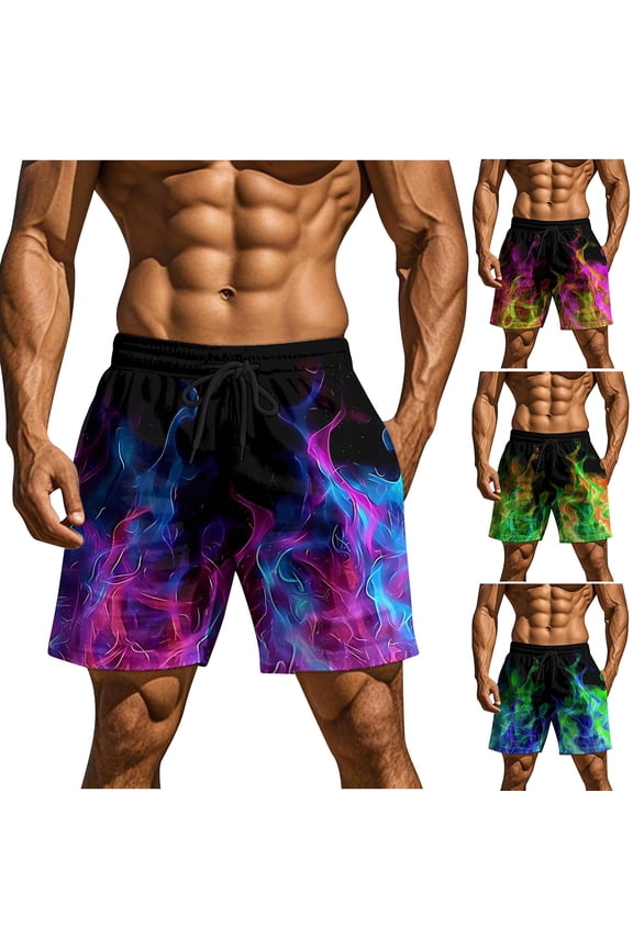 Shorts Para Hombre Mens Shorts Men's Casual Homewear Flame Printing Funny Printed Trousers Beach Sports Shorts Fast-Drying Trousers Light Blue S