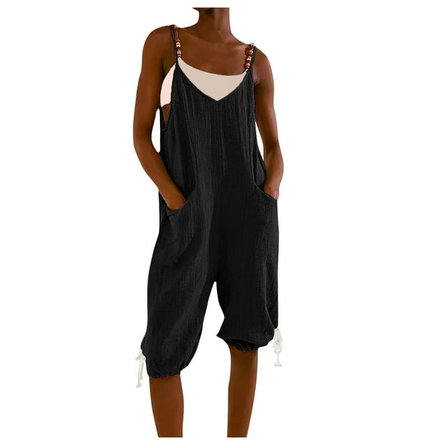 Shorts Romper For Women Spaghetti Strap Knee Length Trendy Loose Fit