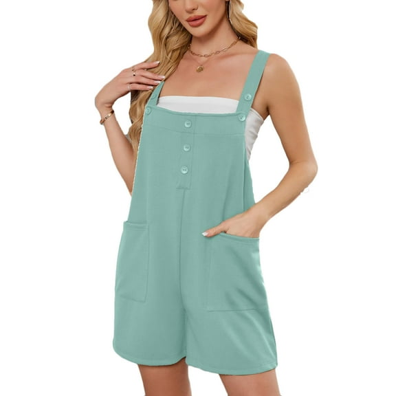 Shorts Romper Womens Overalls Summer Sleeveless Rompers, Casual Button Loose Jumpsuit Shorts with Pockets Vacation Clothes 2025 Mint Green M