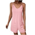 thumbnail image 1 of Shorts Rompers for Women Double Spaghetti Strap Bodysuit Solid Color V-Neck Casual Loose Overalls, 1 of 9