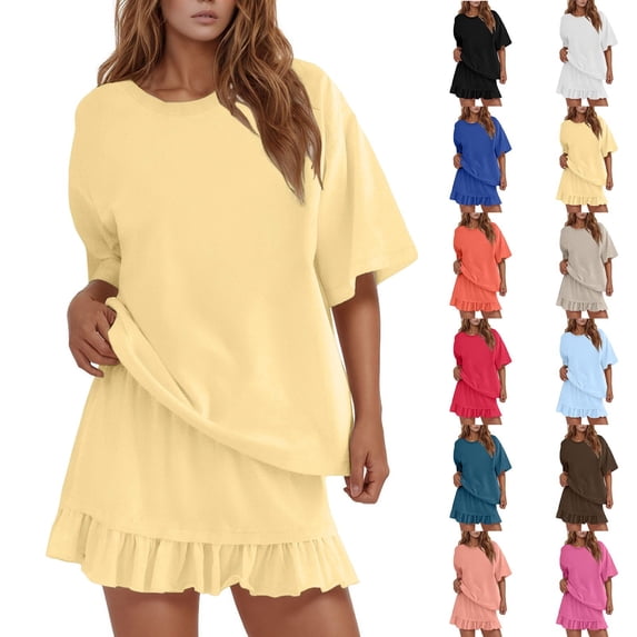 Shorts Set for Women 2 Piece Outfits Sets Short Sleeve Crew Neck T Shirt & Shorts Summer Vacation Outfits for Women