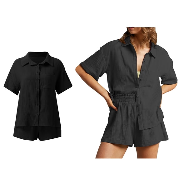 Shorts Set for Women 2 Piece Set Button Down Shirt Top and Shorts Womens Spring Outfits Workout Outfits for Women