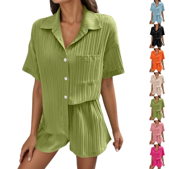 Shorts Set for Women Two Piece Outfits Button Down Shirt Top and Shorts Summer Womens Matching Sets
