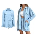 thumbnail image 1 of Shorts Set for Women Two Piece Sets Button Down Blouse and Shorts Spring Clothes Outfit for Women, 1 of 5