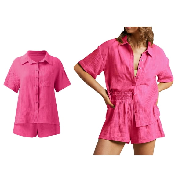 Shorts Set for Women Two Piece Sets Button Down Shirt Casual Loose Shorts Summer Outfits Cute Outfits