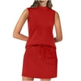 thumbnail image 1 of Shorts Sets Women 2 Piece Outfits Save on 2 Piece Skirt Sets for Women Summer Vacation Outfits Solid Drawstring Elastic Waist Tennis Skirt Mock Neck Tank Tops Matching Set New Red M, 1 of 8