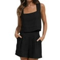 thumbnail image 1 of Shorts Sets Women 2 Piece Outfits Sleeveless Solid Square Neck Crop Tops Loose Shorts Trendy Suit Womens Summer Outfits Black L, 1 of 7