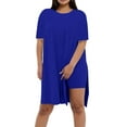 thumbnail image 1 of Shorts Sets Women 2 Piece Outfits Stylish Daily Wear Short Sleeve Solid Plus Size Round Neck Long Shirt Shorts Set Womens Summer Outfits Blue XXXL, 1 of 5