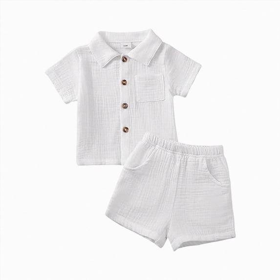 Shorts Sets for Boy 2 Piece Outfits Boy Clothes Sets Cute Solid Color Button Down Shirt and Shorts 2PC Boys Playwear Summer Outfits