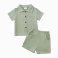 thumbnail image 1 of Shorts Sets for Boy 2 Piece Outfits Boy Clothes Sets Cute Solid Color Button Down Shirt and Shorts 2PC Boys Playwear Summer Outfits, 1 of 4