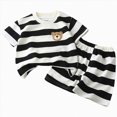 thumbnail image 1 of Shorts Sets for Boy Bear Embroidered Striped Polo & Shorts Casual Toddler Outfit (Black,18-24 Months), 1 of 7