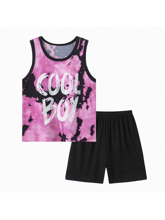 Shorts Sets for Boy Clothes Sets Cool Tie Dye Print Tank Top and ShortsBoys Playwear Summer Outfits