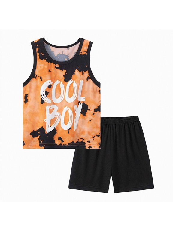 Shorts Sets for Boy Clothes Sets Cool Tie Dye Print Tank Top and ShortsBoys Playwear Summer Outfits