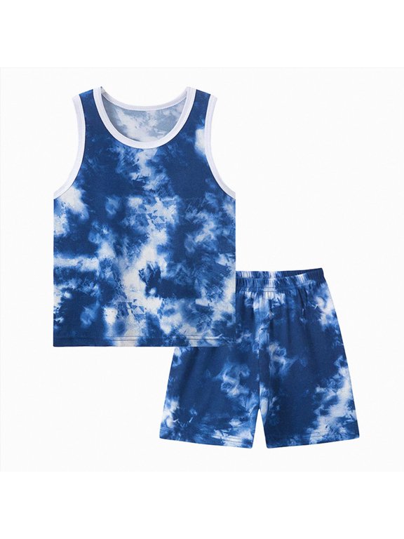 Shorts Sets for Boy Clothes Sets Cool Tie Dye Print Tank Top and ShortsBoys Playwear Summer Outfits