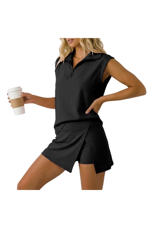 Shorts Sets for Women 2 Piece Matching Sets Fashion Sleeveless Zipper Romper Jumpsuit Outfit Summer Outfits for Women Casual Summer Streetwear