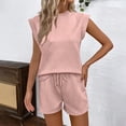 thumbnail image 1 of Shorts Sets for Women Texture Cap Sleeve Tops Matching Drawstring Shorts Casual Loose Workout Outfits Sweatsuit, 1 of 9
