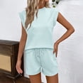 thumbnail image 1 of Shorts Sets for Women Texture Cap Sleeve Tops Matching Drawstring Shorts Casual Loose Workout Outfits Sweatsuit, 1 of 9