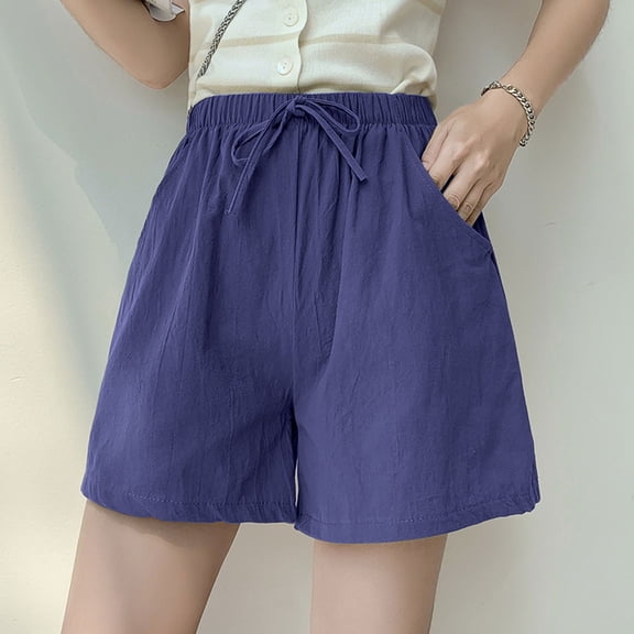 Shorts Summer A Word Outside Wear Broad Leg High Waist Loose Shorts (Navy M)