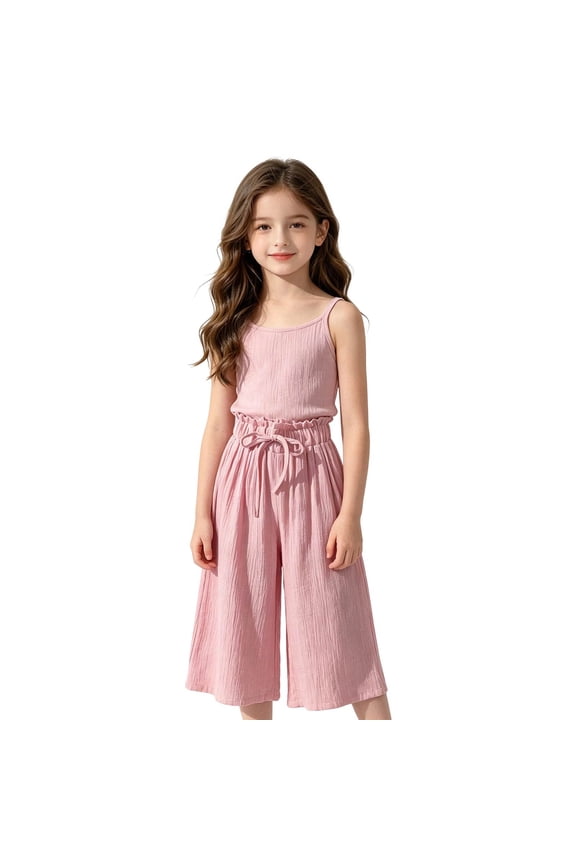 Shorts for Girls Girls Korean Style Wide Leg Shorts Solid Drawstring Elastic Waist Summer Breathable Casual Kids Pants Candy Color Comfortable Pink 2 Years-3 Years